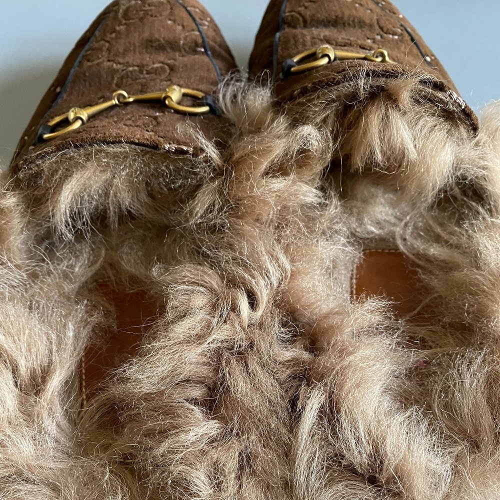 Gucci Brown Velvet Embossed Princeton Mules - Picture 2 of 5